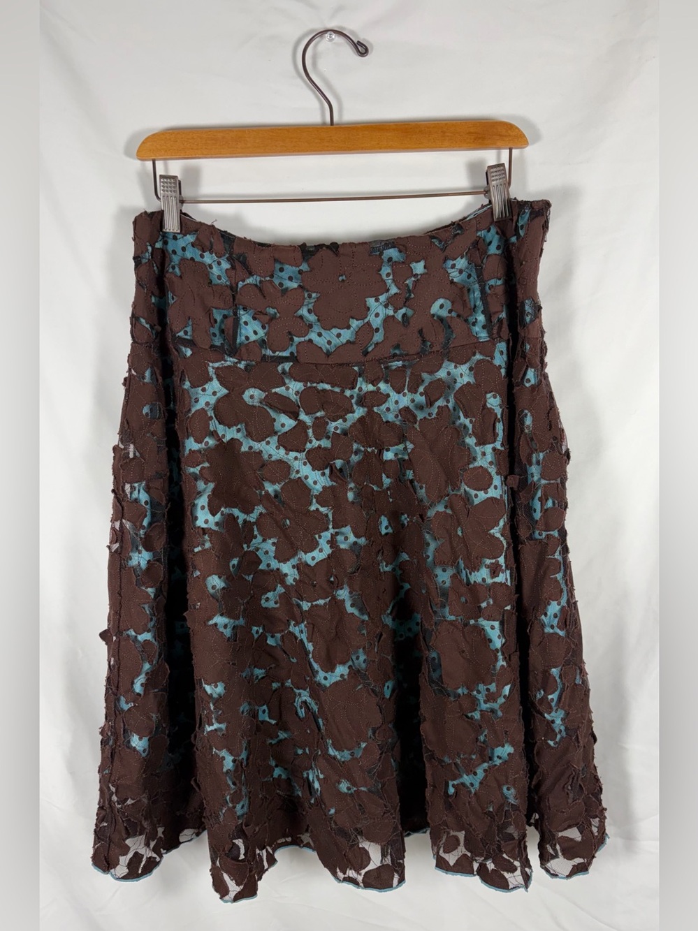 VINTAGE Floral Overlay Circle Skirt in Brown and Teal - Picture 1 of 7